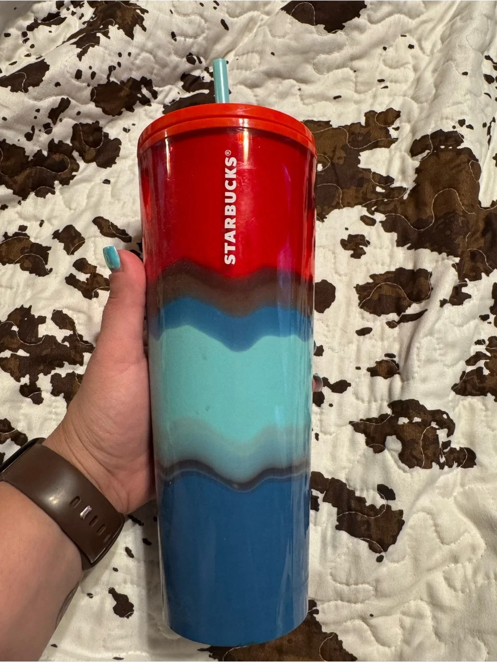 Starbucks Red, Teal and Blue Ombre Reusable Tumbler